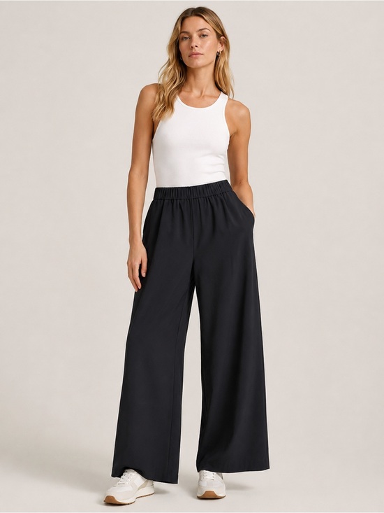 Varley Pants - Varley Kayson Wide Leg Pant Black Soft Stretch Woven NWT Large Travel Office